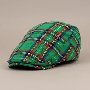 Béret casquette homme coton vert écossais - Vue 1 - béret casquette
