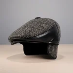 béret casquette homme laine et cuir pu - Vue 1 - béret casquette