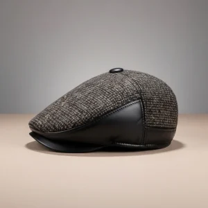 béret casquette homme laine et cuir pu - Vue 2 - béret casquette