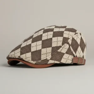 béret casquette homme style vintage à carreaux - Vue 1 - béret casquette
